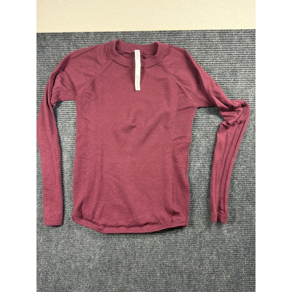 Lululemon Rest Less Pullover 100% Merino Wool Burgundy Magenta Sweater Size 8